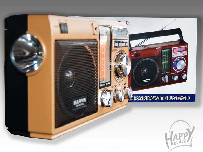 Radio - 4 band FM/AM/SW1/SW2 with SD/USB MP3 Music player with built-in rechargeable battery & torch
