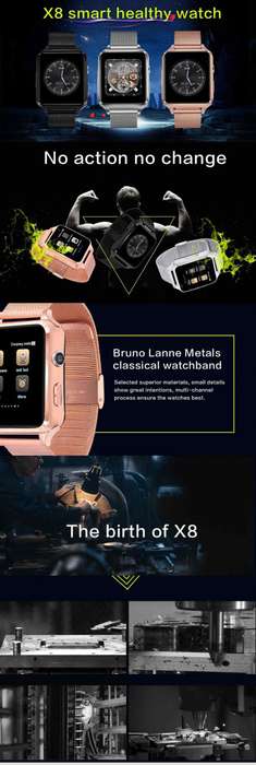 X8 Smart Watch GSM compatible with Android or IOS - Black