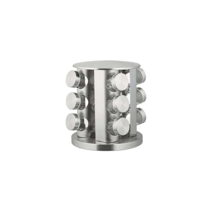 Stainless Steel Spice Mini Carousel with 12 Transparent Glass Jars