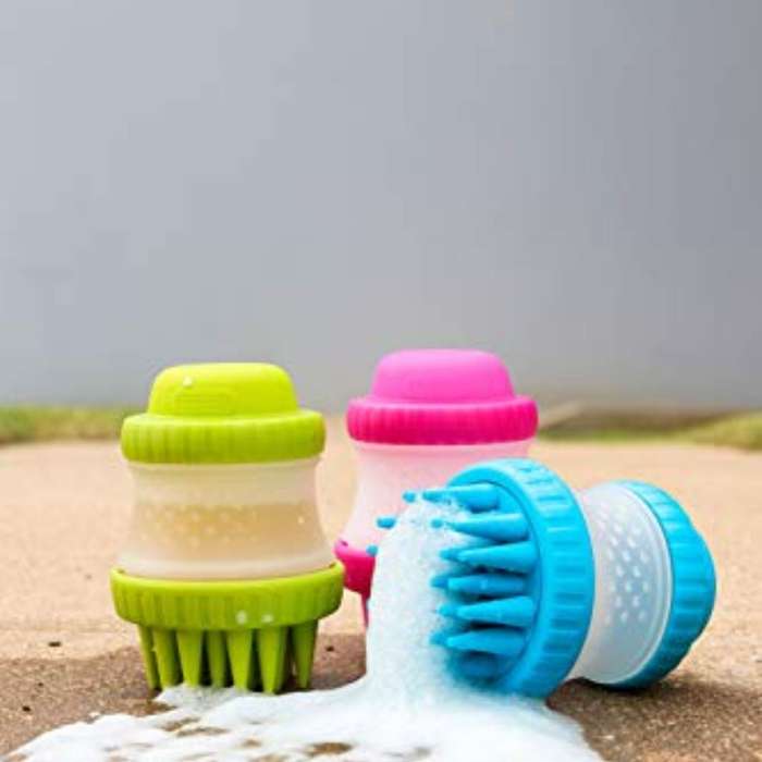 Silicone Dog Washing Brush with Built-in Shampoo Reservoir | Pack of 2 | Pink and Blue