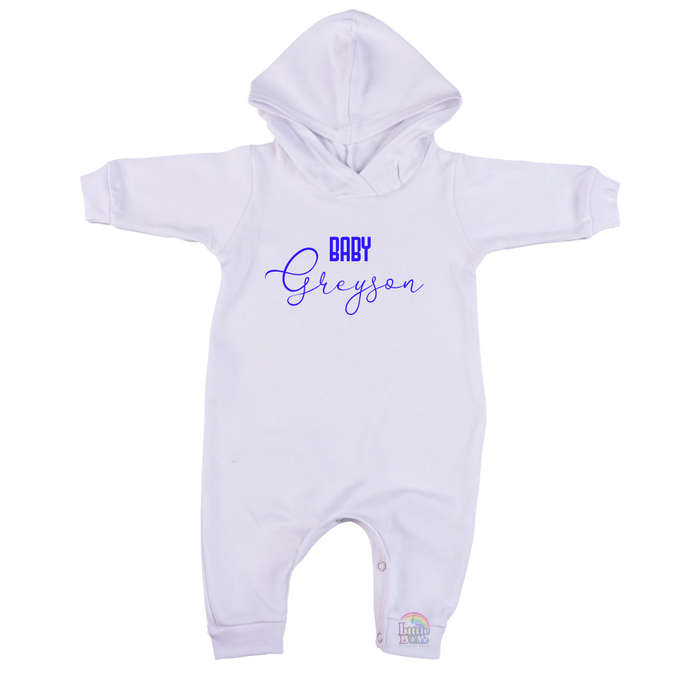 Baby Surname Hooded Romper Blue (0-24mnts)