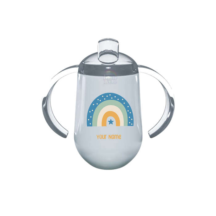 Personalized Round Sippy Cup - Blue Rainbow