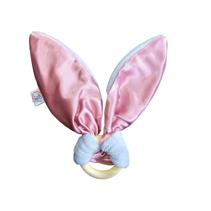Personalized Grey and Pink Satin Bunny Teether