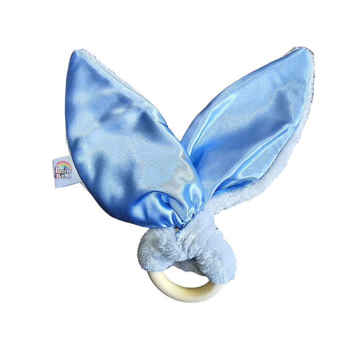 Personalized Grey and Blue Satin Bunny Teether