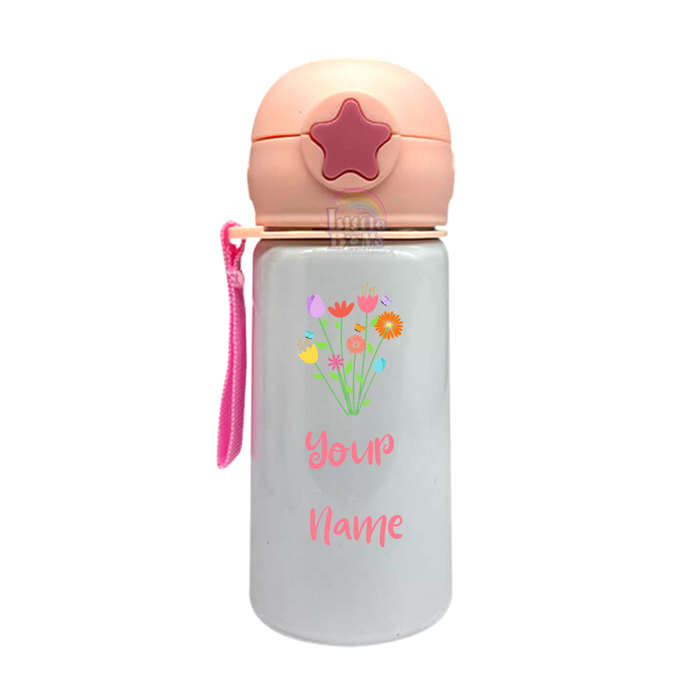 Personalized Star Straw Water Bottle - Flowers