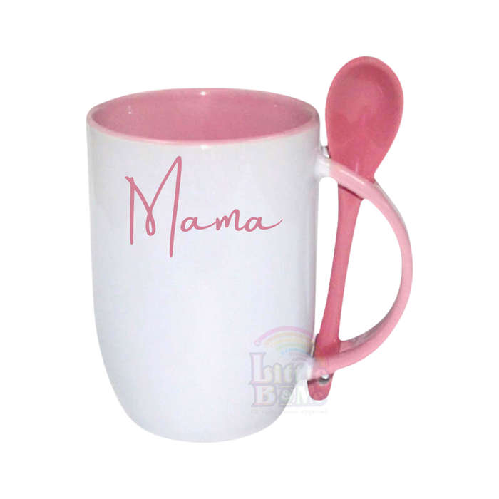Personalized Mug With Spoon - Pink Heart