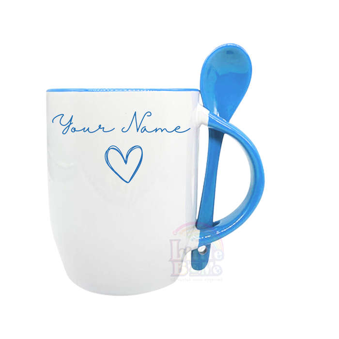 Personalized Mug With Spoon - Blue Heart