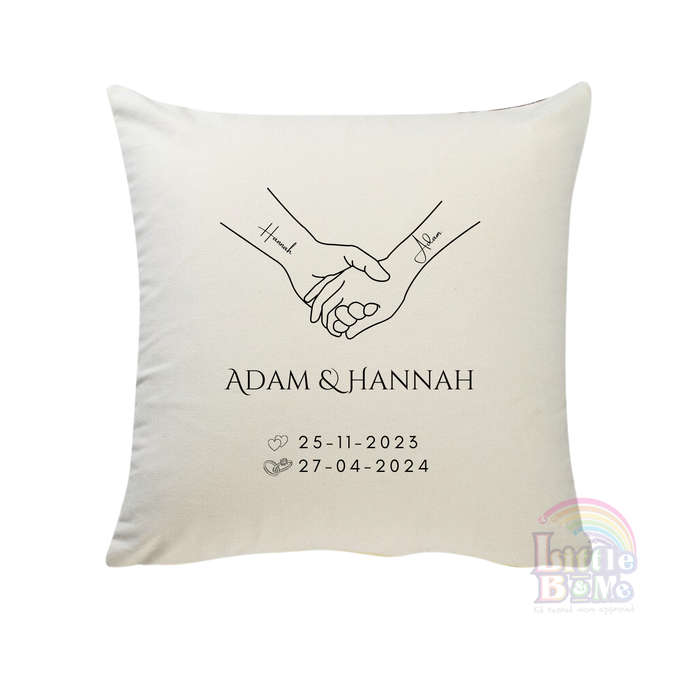 Personalized Couples Hand Holding Canvas Cushion