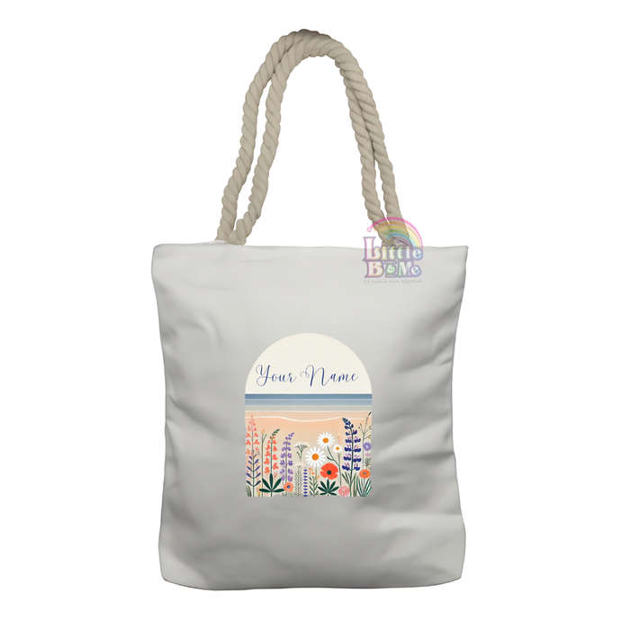 Personalized Rope Tote Bag- Floral Beach