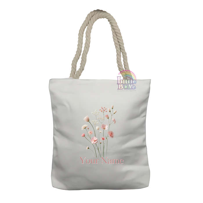 Personalized Rope Tote Bag- Wildflowers