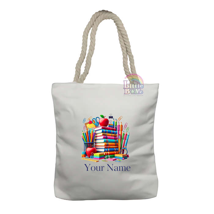 Personalized Rope Tote Bag- Books