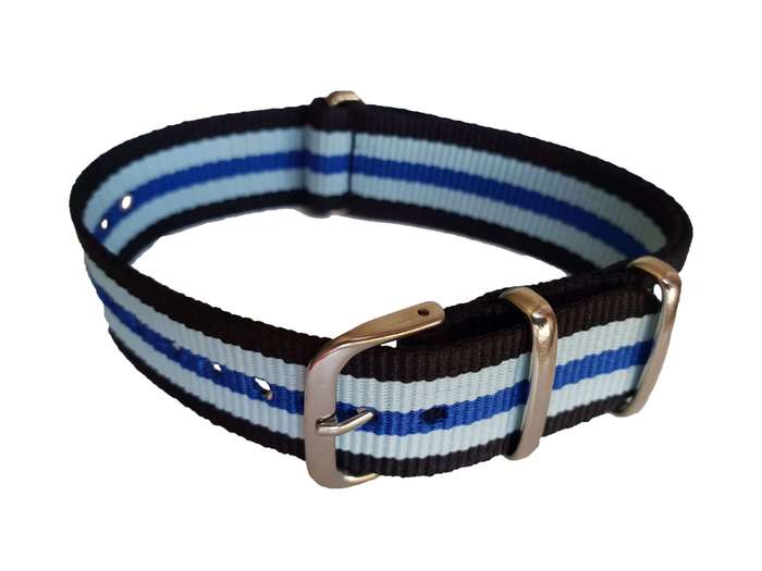 20mm Nato Watch Strap Black/Light Blue/Blue