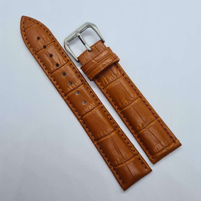 24mm Crocodile Pattern PU Leather Strap Light Brown