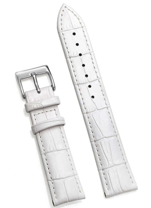 22mm Crocodile Pattern PU Leather Strap White