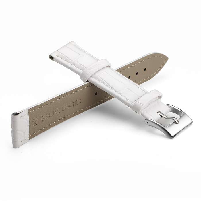 22mm Crocodile Pattern PU Leather Strap White