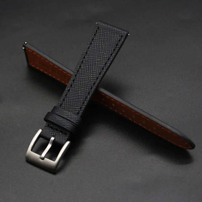 18mm Saffiano Pattern PU Leather Strap Black