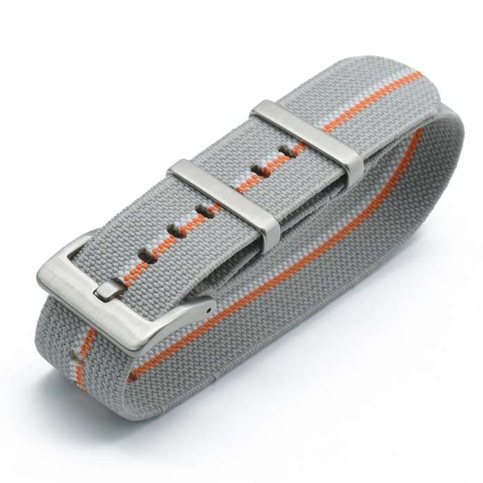 22mm Single Pass Elastic Nato Watch Strap Grey/Orange/White