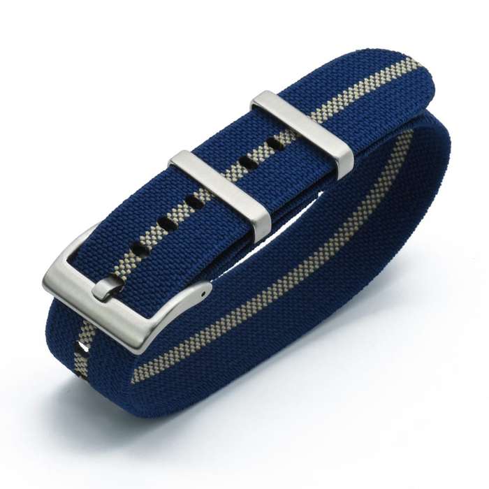 20mm Single Pass Elastic Nato Watch Strap Navy/Beige