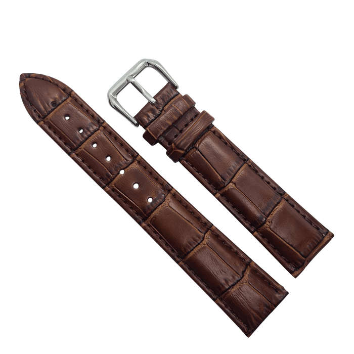 16mm Crocodile Pattern PU Leather Strap Brown (Brown Stitches)