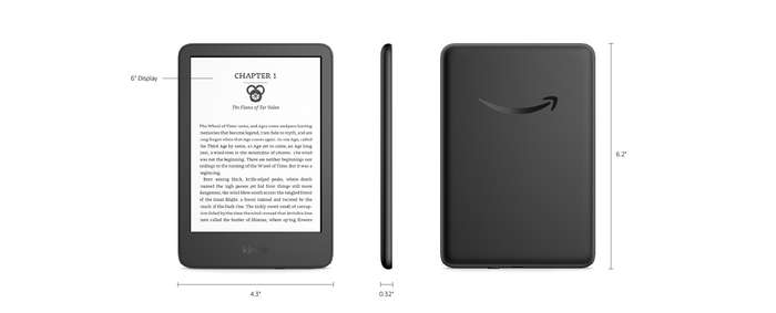 Amazon Kindle 2024 Bundle (Black 6" Kindle Gen 11 + CAWA Clear Back Cover) -NO ADS-
