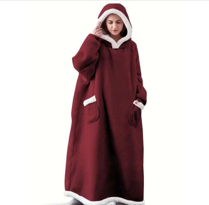 Extra Long Oversized Plush Blanket Hoodie (BURGUNDY)