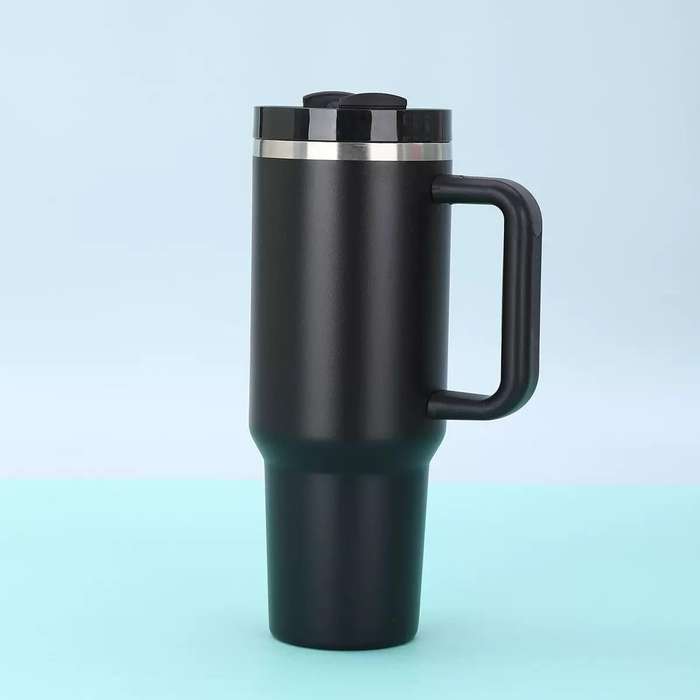 1.2L STAINLESS STEEL TUMBLER CUP WIITH STRAW & SILICONE SEAL (BLACK