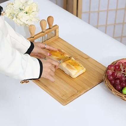 Cheese Board Set - Charcuterie Board Set and Cheese Serving Platte & Serving Tray Including 4 Stainl