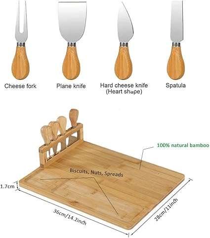 Cheese Board Set - Charcuterie Board Set and Cheese Serving Platte & Serving Tray Including 4 Stainl