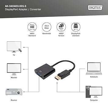 Super Electronics SE-L47 Display Port To VGA Adapter Cable