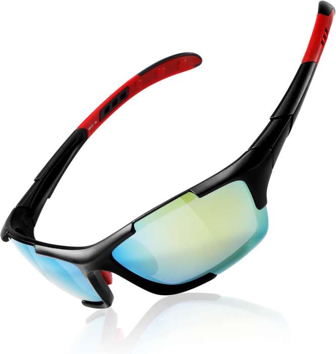Polarized Sports Sunglasses Men`s Cycling Running Golf Fishing Volleyball Tennis Anti-UV (Black/Red)