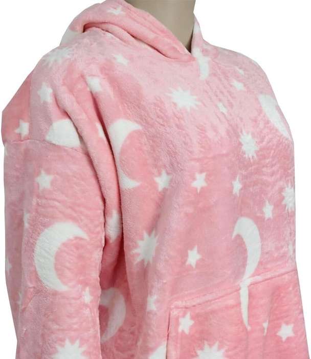 GLOW IN THE DARK STARRY NIGHT LUXURY FLEECE BLANKET HOODIE - PINK