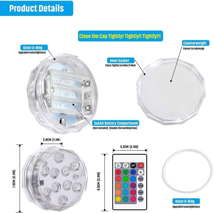 Submersible LED Waterproof Multi-color Battery Remote Control Decorative Ambient Lighting - Set of 2