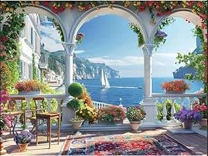 Paint by Number DIY Kit, Scenic Balcony Ocean View - Large 75x60cm