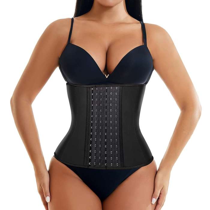 9 Steel Boned Latex Waist Trainer - Black (S - 5XL)