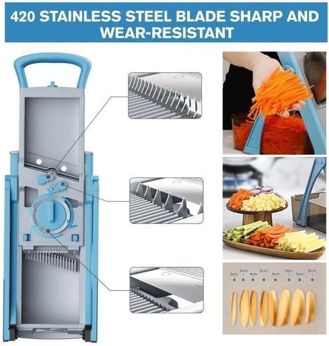 Vegetable Slicer, Multifunctional Veg Chopper with 4 Cutter Modes Adjustable Thicknesses, Slicer, D