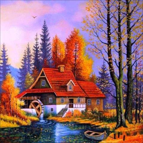 House In The Woods - 5D Diamond Art -30x30cm , 5D Crystal Beads - Kit
