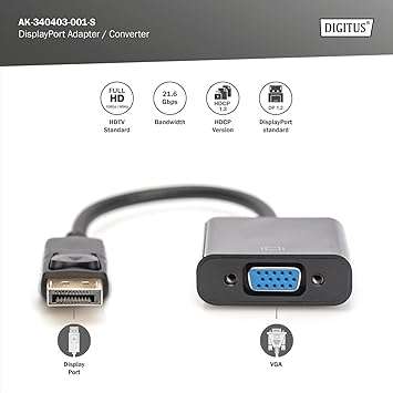 Super Electronics SE-L47 Display Port To VGA Adapter Cable