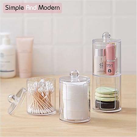 Cosmetic Cotton Pads Storage Rack - Large Capacity Qtip Dispenser Holder Transparent Acrylic Storag