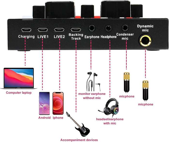 Professional Recording Microphone Soundcard Set M800 Pro Condenser Microphone Kit V8 Sound Card Gold