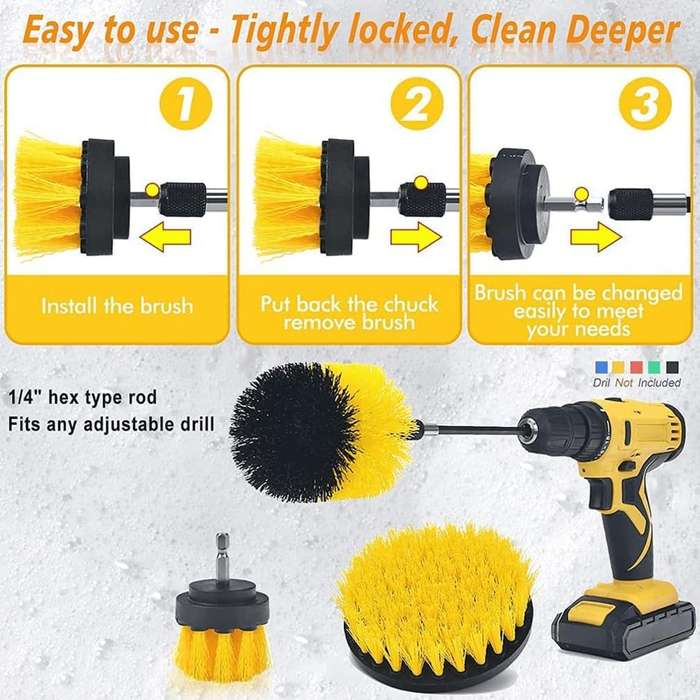 Drill Brush Set with extended Long Attachment (Drill Excluded) - Set of 3