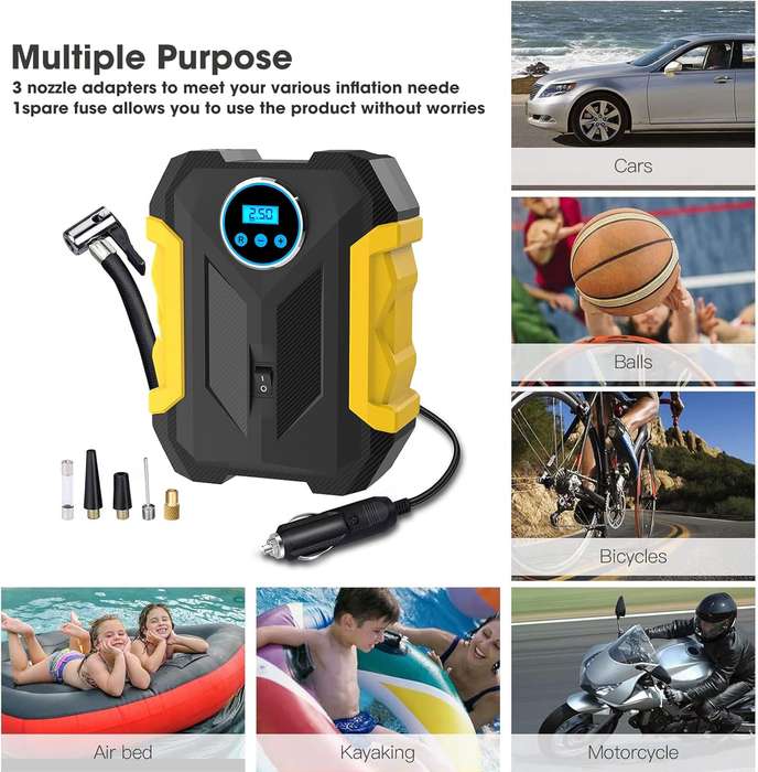 Digital Air Compressor Car Automatic Pump Portable Tire Inflator With LED Light DC 12V