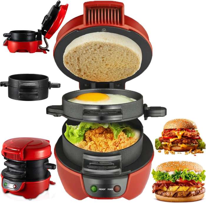 Breakfast Sandwich Maker, Burger Maker Machine with Removable As-Sembly, Muffin Maker Machine with I