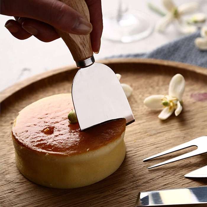 Cheese Knives Set Cutlery for Kitchen with Wooden Handle & Stainless Steel Butter Spatula Fork Spoo