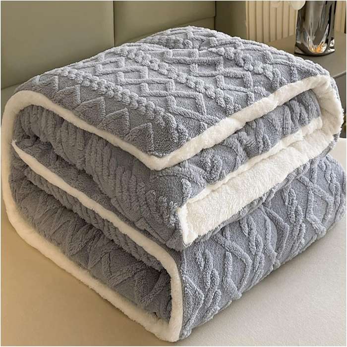 Thick Lamb Cashmere Blanket - Double/Queen (5 Piece Set) - Grey Blue