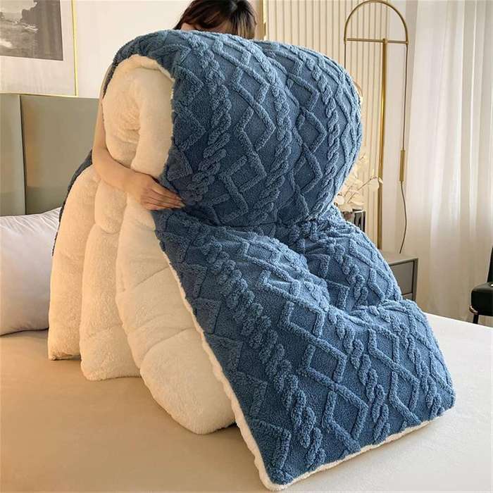 Thick Lamb Cashmere Blanket - Double/Queen (5 Piece Set) - Dark Blue