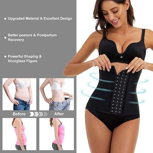9 Steel Boned Latex Waist Trainer - Black (S - 5XL)