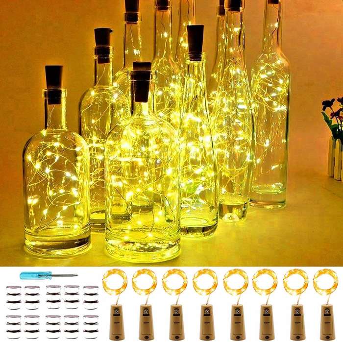 9 x Wine Bottle Lights with Cork, 20 LED 8 Pack Battery Operated Cork Fairy String Lights Waterproof
