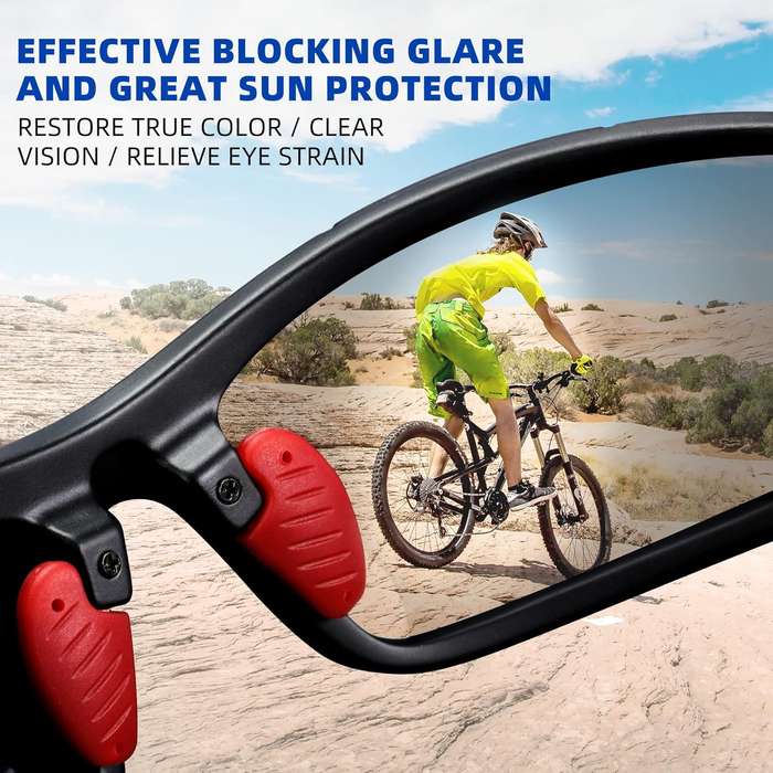 Polarized Sports Sunglasses Men`s Cycling Running Golf Fishing Volleyball Tennis Anti-UV (Black/Red)