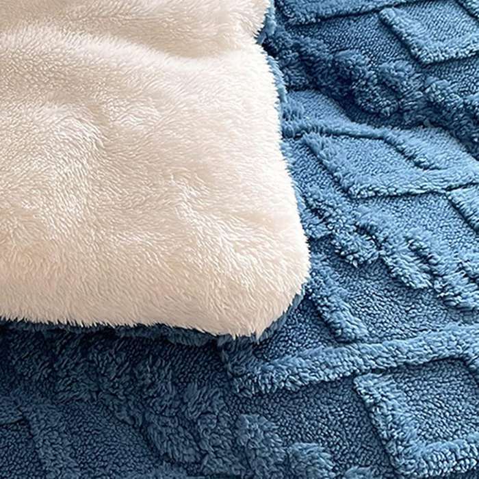 Thick Lamb Cashmere Blanket - Double/Queen (5 Piece Set) - Dark Blue