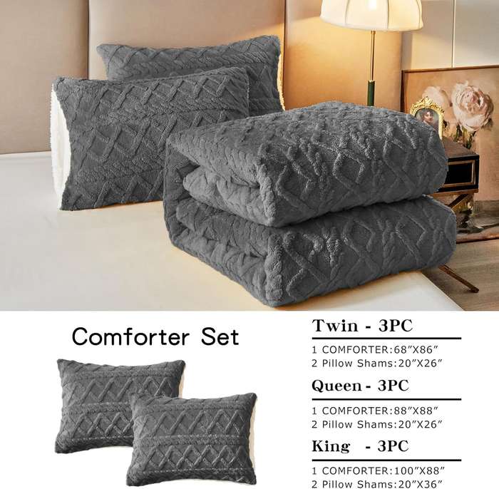 Thick Lamb Cashmere Blanket - Double/Queen (5 Piece Set) - Grey
